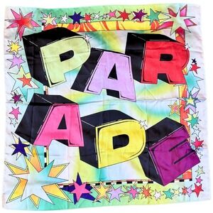 Parade Satin Square Scarf Bold Graphic Logo Starburst Print 24"
